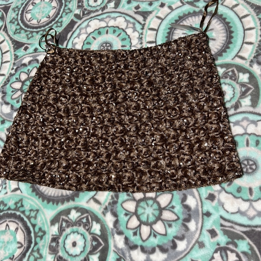 Olivaceous Cocoa Brown Sequin Mini Skirt Small